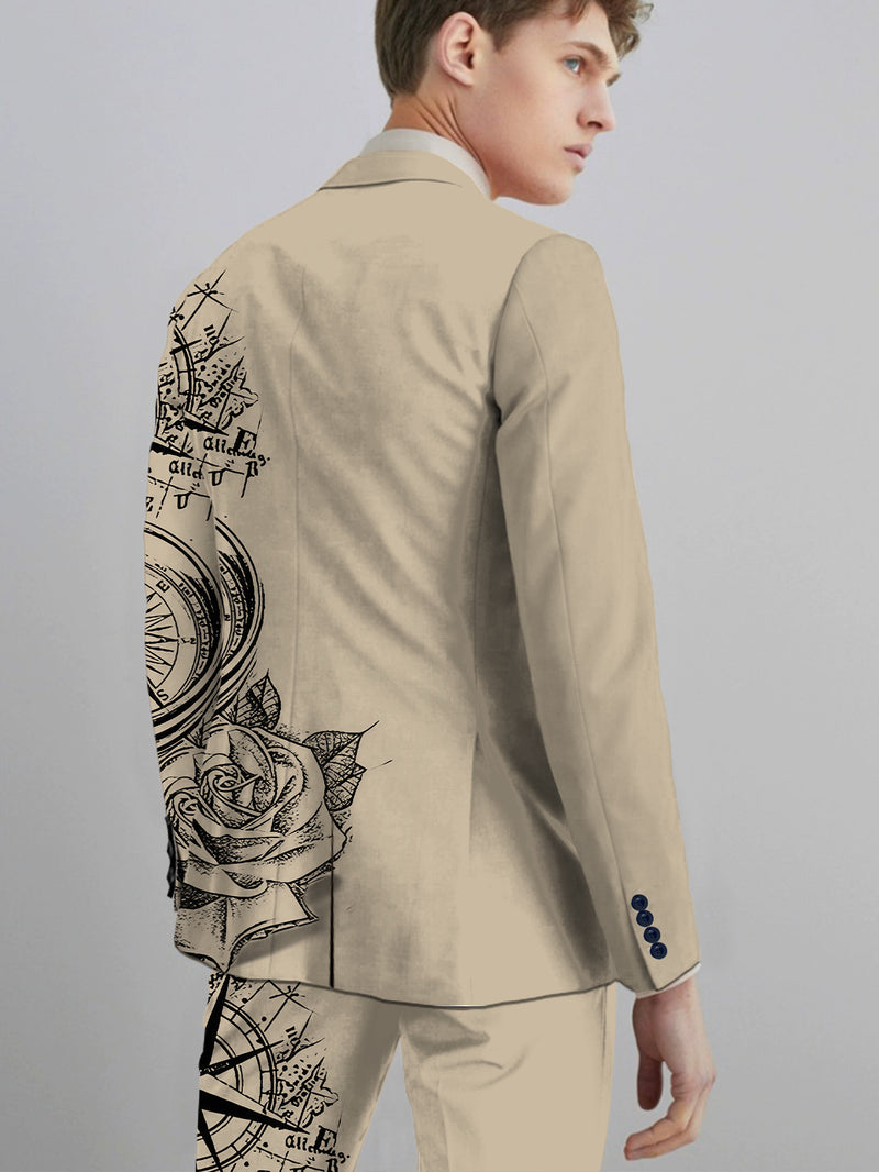 Men's Suit Set: Printed Business Suit Jacket and Trousers 2pcs Set.