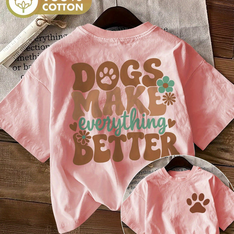 Women's Top Retro Style Paw Print Flower Dogs Make Loose Daily.