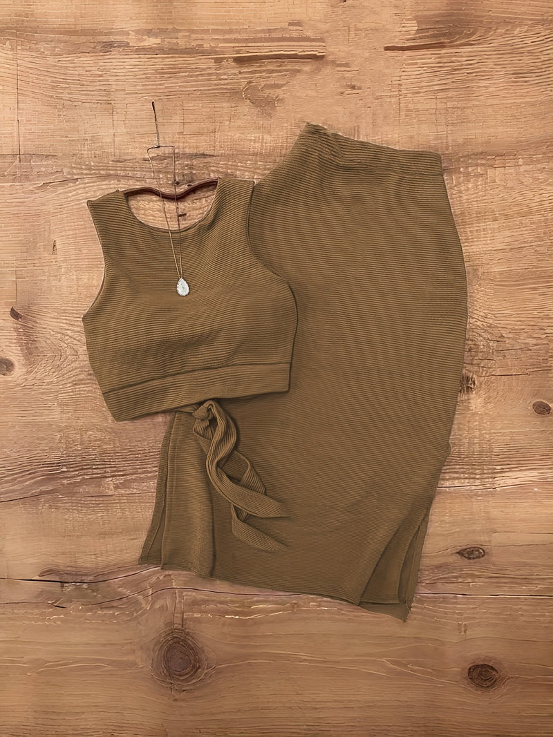 Sleeveless Top with a Slit Skirt Set.