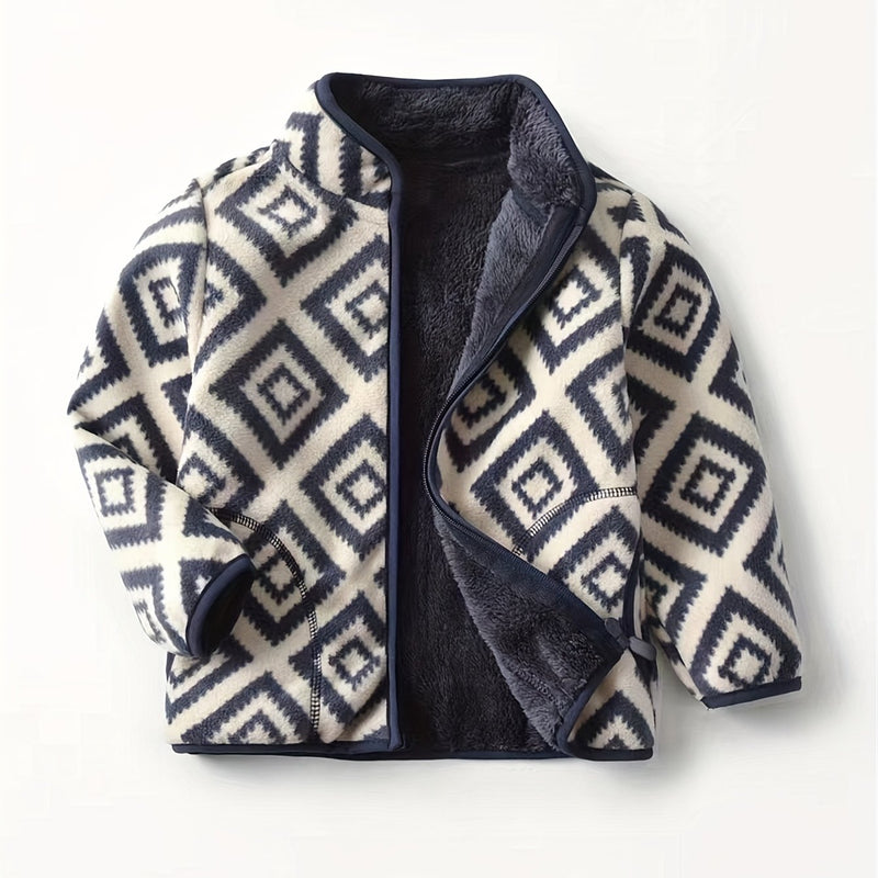 Boys' Cartoon Dinosaur Print Fleece Jacket Autumn/Winter.