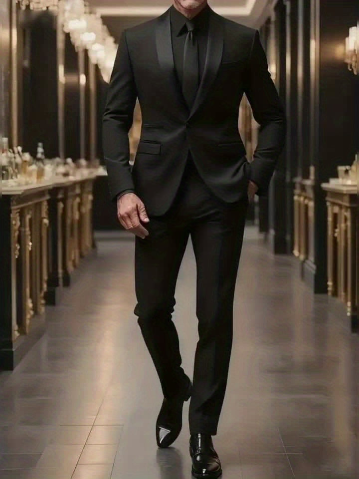 Men's Suit Set - 2pcs Jacket and Trousers, Long Sleeve, Polyester, Classic Lapel.