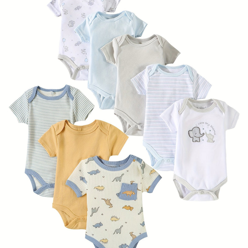 8pcs summer newborn baby boy romper set with elephant.