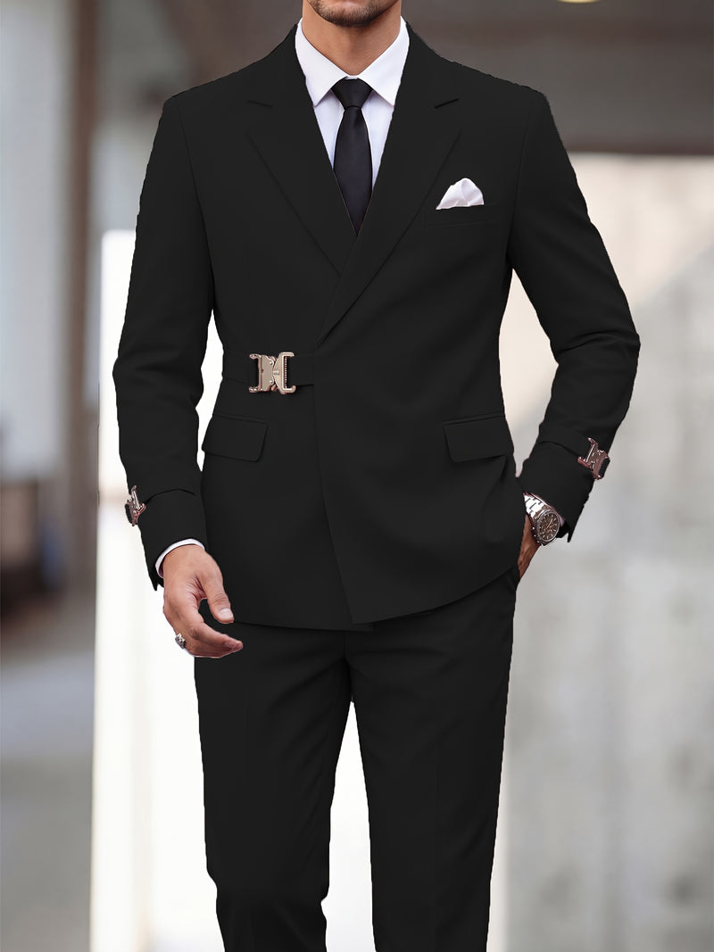 Men's 2pcs Suit Slim Fit Solid Jacket and Pants Set.