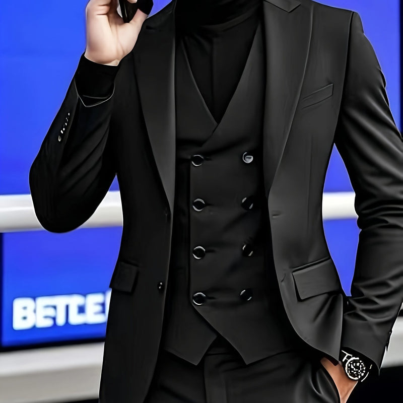 A Premium Three-Piece Suit for Men, Including a Large-Sized Suit Set, Trousers.