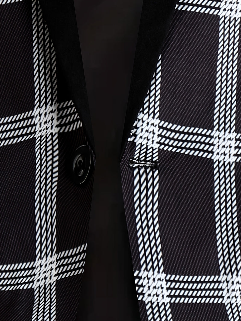 2pcs Men'S Casual Fashion Patchwork Plaid Suit | Non-Stretch Fabric.