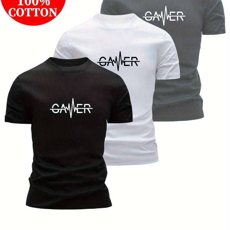 Set of 3 100% T-Shirts Featuring Letter Prints.