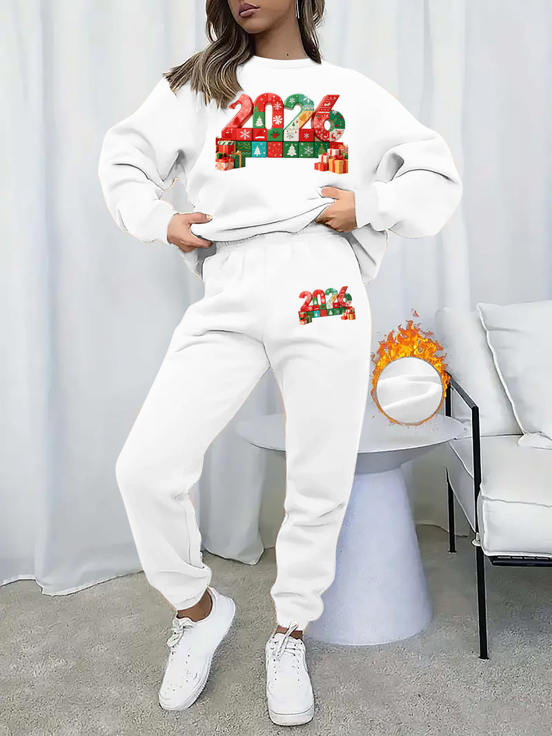 Women's Pullover Round Neck Sweatshirt And Tapered Pants Two-Piece Set.