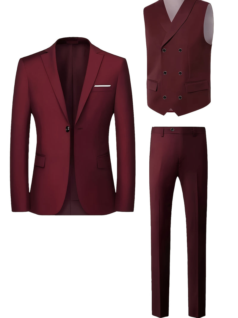 Men's 3pcs Suit Set: Jacket + Vest + Pants, Business Casual.