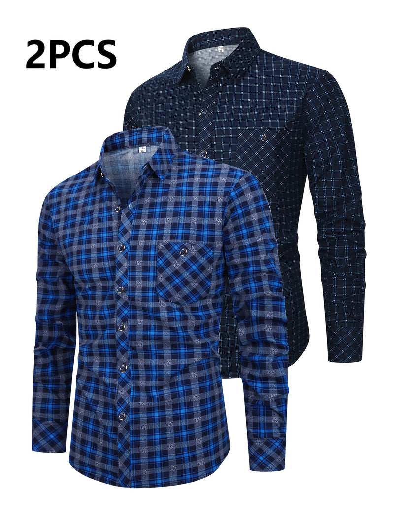 Set of 2 Long-Sleeve Men's Shirts for Autumn.