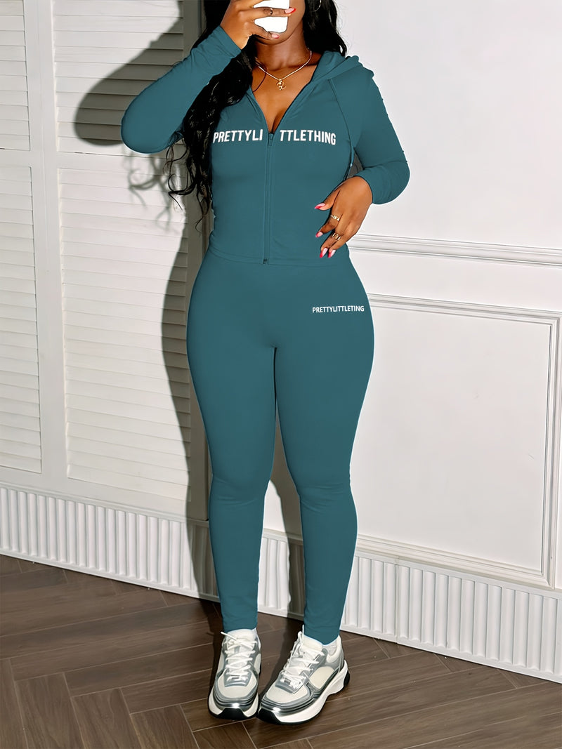 Women's Casual Stylish Zip-Up Hoodie with Long Sleeves And Letter Print.