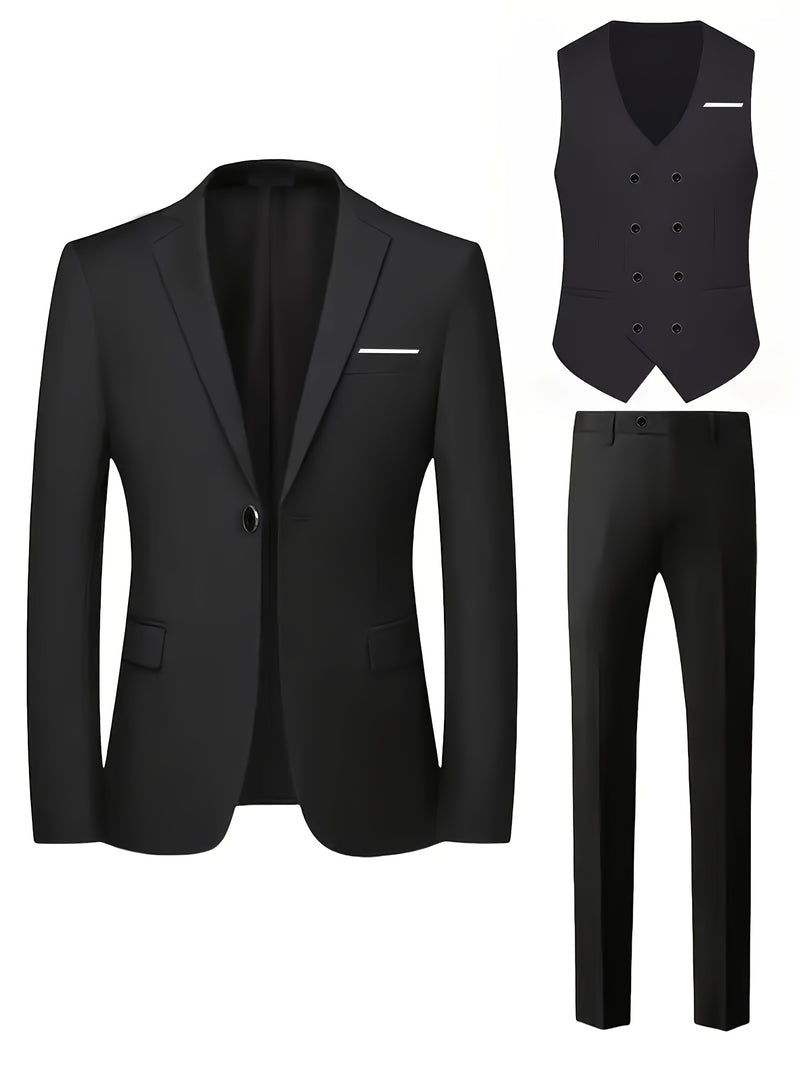 Men's 3pcs Suit Set, Including a Blazer, Vest, And Trousers.