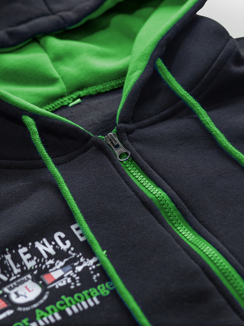 Men's Hiphop Outfit, Letter Print Long Sleeve Full-Zip Casual Jacket And Loose Jogger Pants.