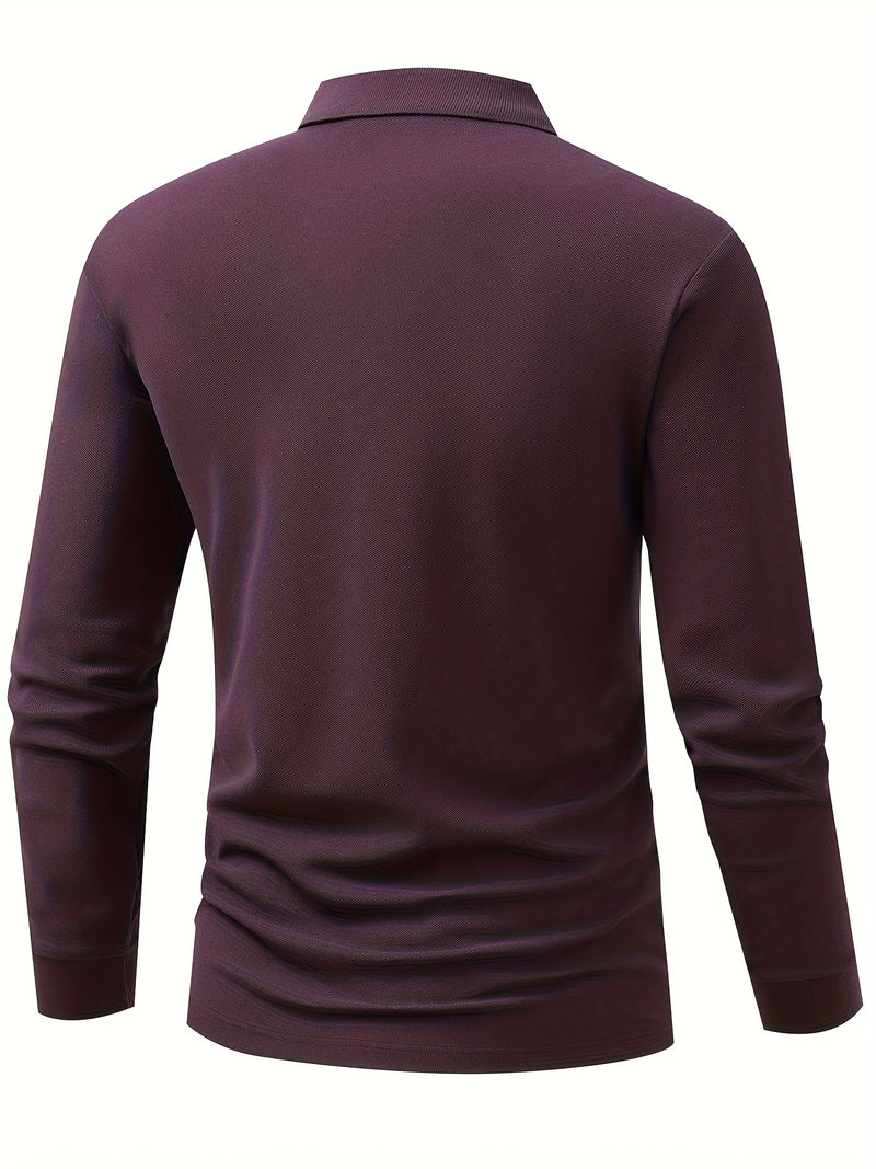 Men's Outdoor Golf and Equestrian Lapel Polo Shirt, Long Sleeve.