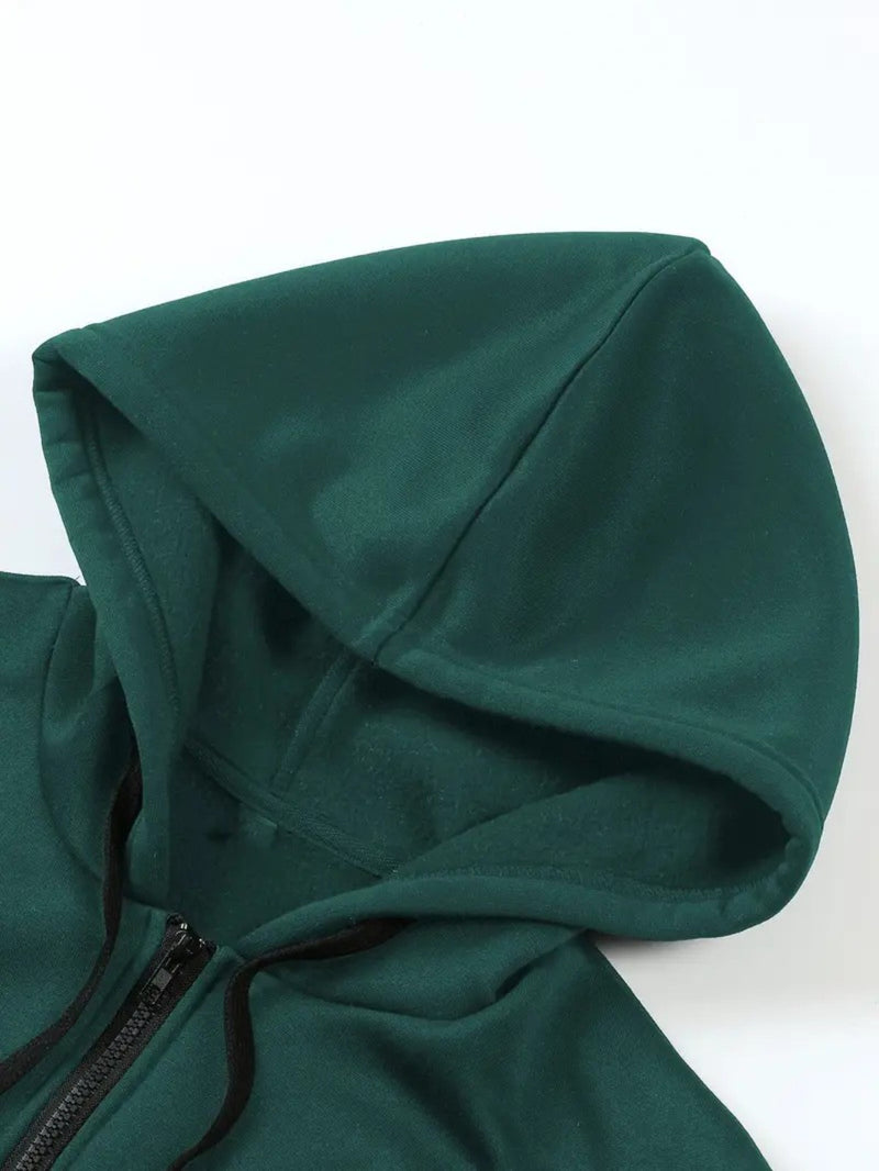 Women's Black Stylish Minimalist Zip-Up Hoodie.