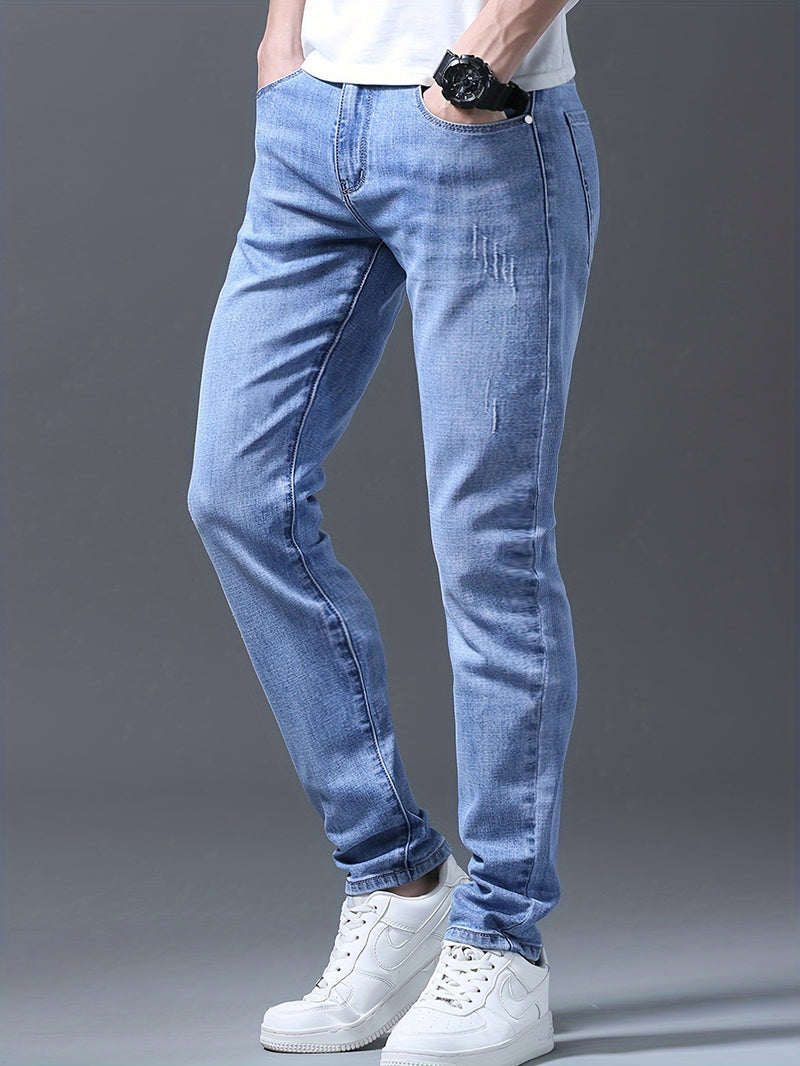 Men's Stretch Slim Fit Skinny Jeans, Light Blue, All-Season.