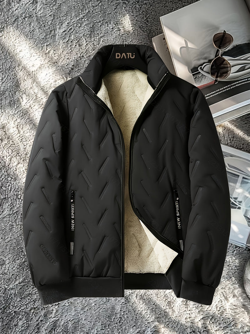 Black Autumn and Winter Velvet Casual Men's Jacket.
