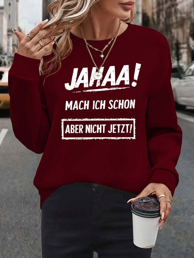 Women's Oversized German Text Print Sweatshirt.