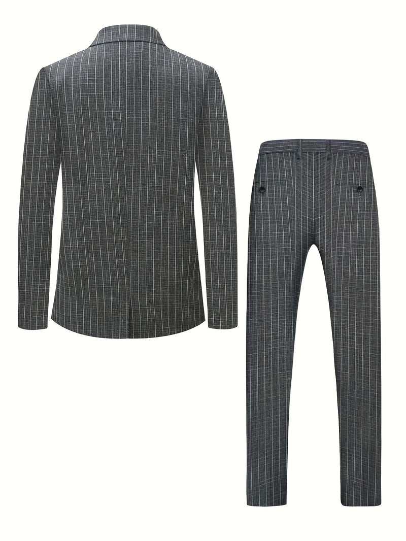 Men's Striped Suit Set for Business Meetings.