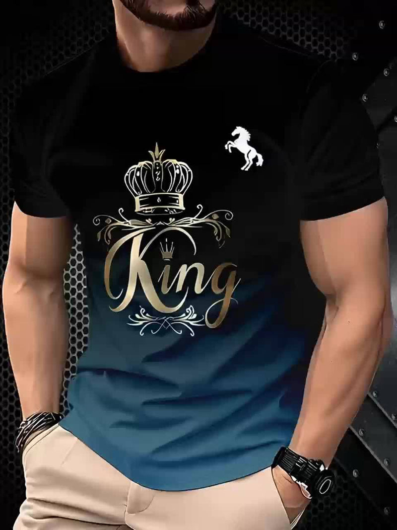 Men's 3D Gradient Yellow-blue Sweat Horse Print Short-sleeve T-shirt.