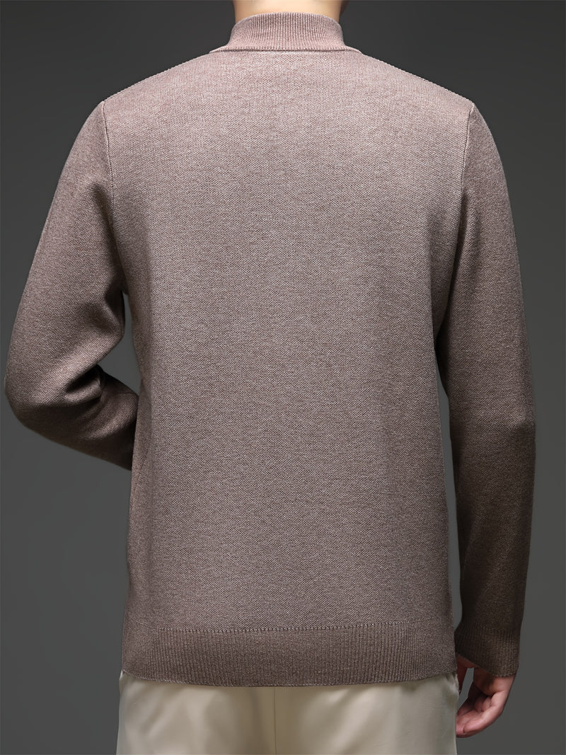 Men's Solid Color Simple Zip-Up High-Neck Long-Sleeve.