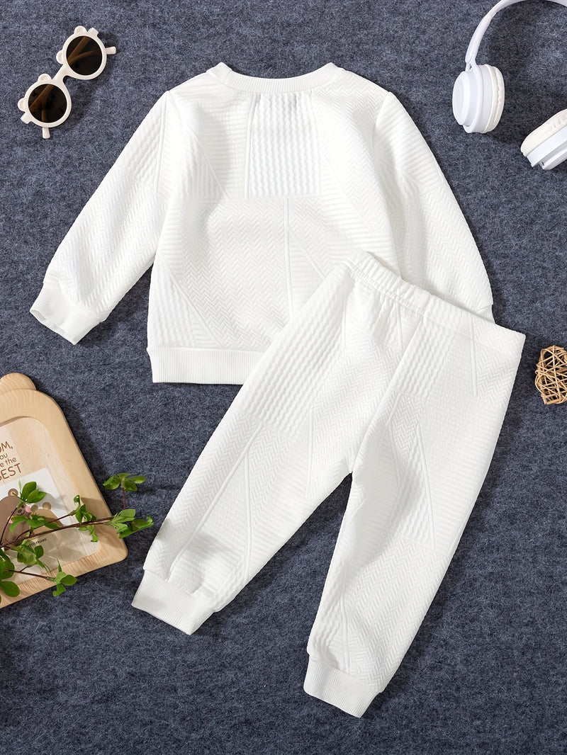 Boys Toddler Jacquard Long Sleeve Top + Casual Pants Two-Piece.