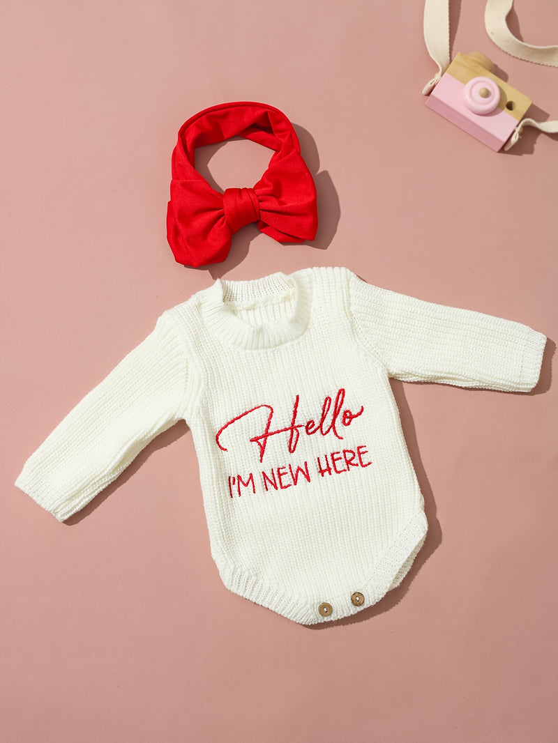 2pcs Newborn Photography Outfit, Baby Girl Knit Sweater with Bow Set.