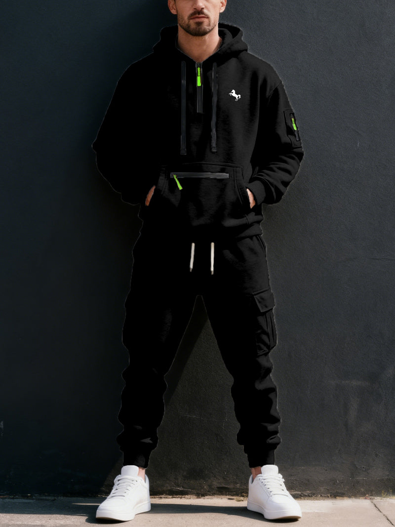 Men's Halloween Paris Letter Print Hoodie & Drawstring Cargo Jogger.