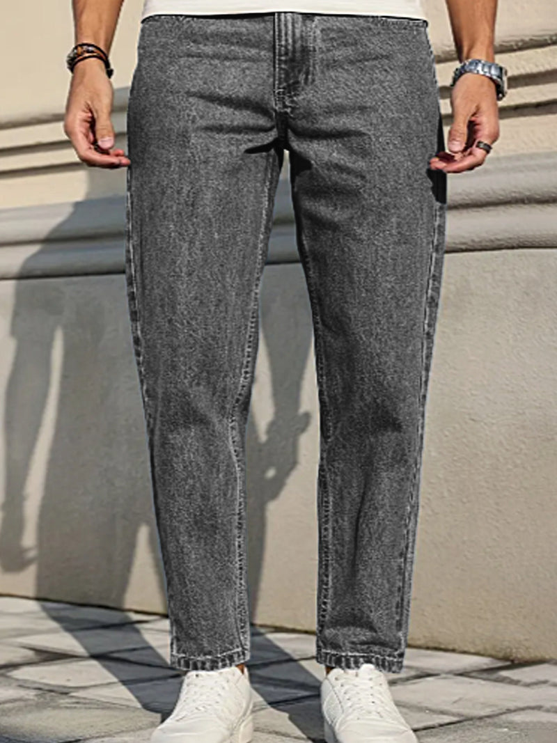 Men's Casual Stretchy Cropped Salt-Washed Denim Pants.