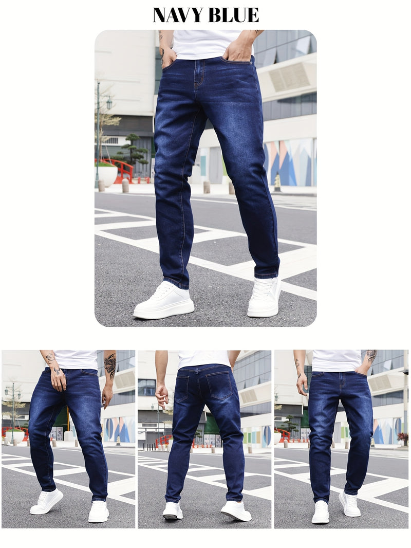 Men's Casual Washed Denim Jeans, Straight-leg pants.