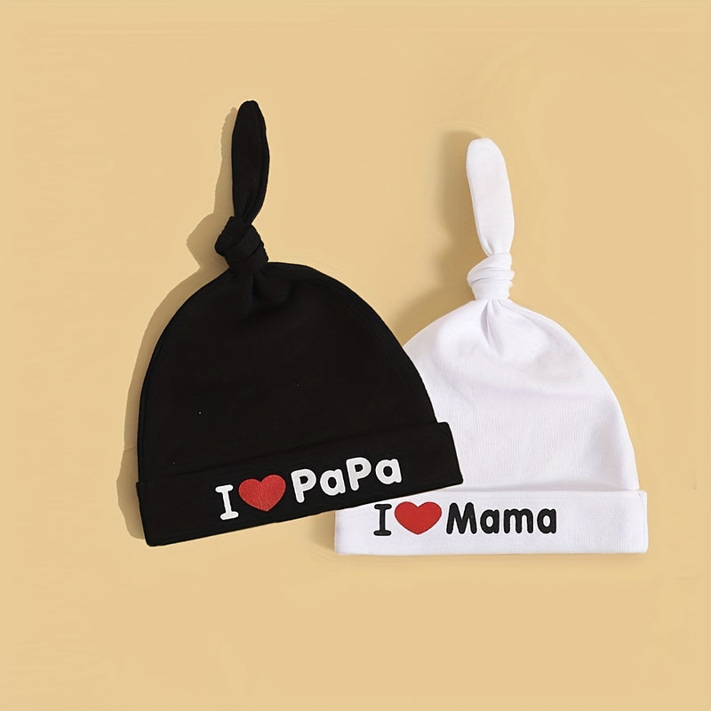 Set of 2 Baby Hats with Letter Prints, Cute Black And White Newborn Caps.