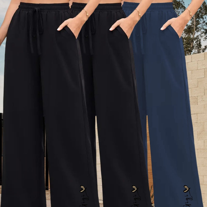3pcs Women's High-Waisted Wide-Leg Trousers.