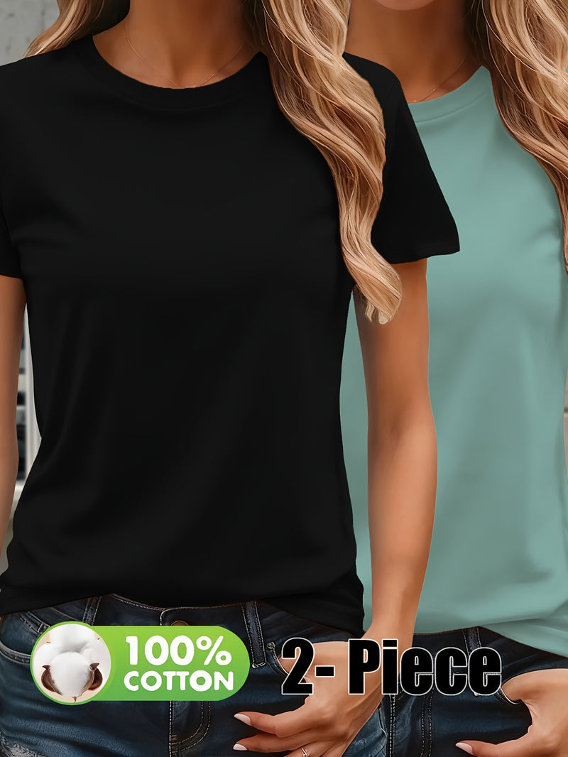 Women’s Fashion Solid Color Short Sleeve T-Shirt Two-Pack.