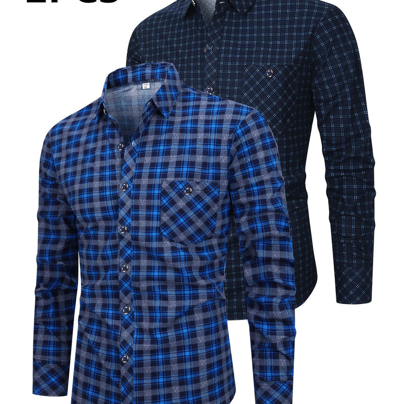 Set of 2 Long-Sleeve Men's Shirts for Autumn.