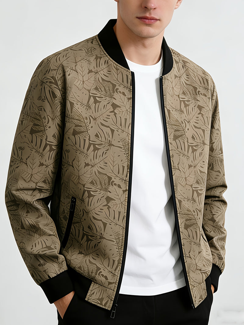 Men'S Fashion Print Casual Sports Jacket with Baseball Collar, Long Sleeve.