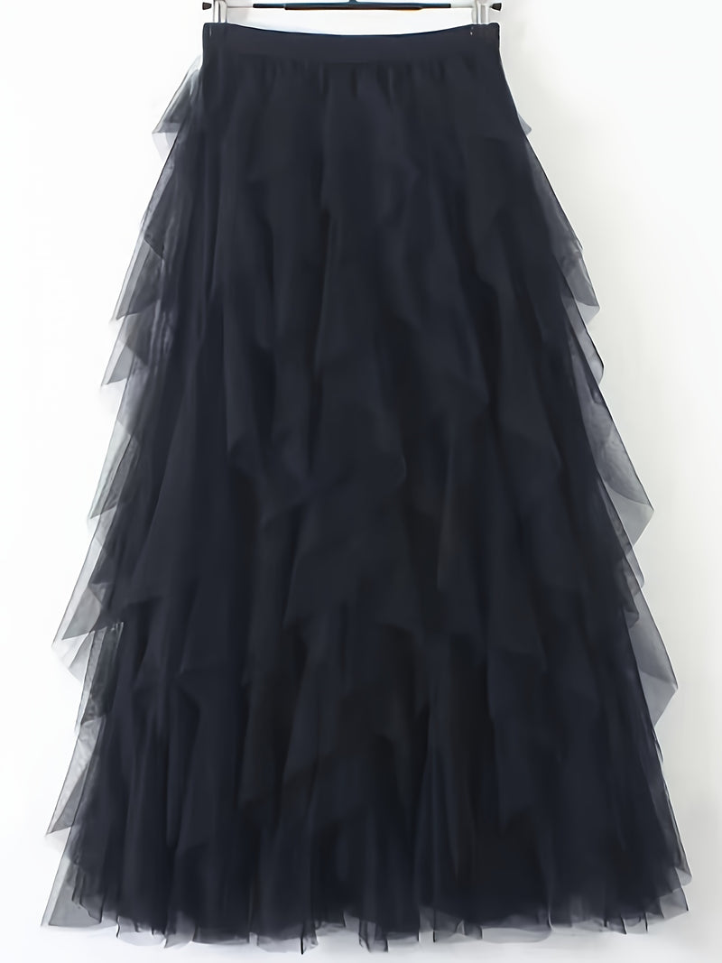 Chic Elegance, Elegant High-Waist A-Line Tulle Skirt for Women.