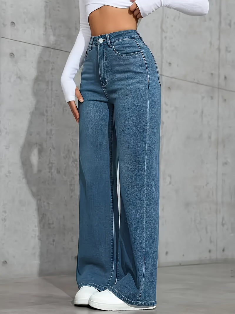 Women’s High-Waisted Wide-Leg Jeans in Vintage Blue.