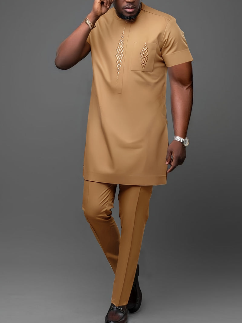 Men'S African Dashiki Short-Sleeve Set Featuring a Comfortable.