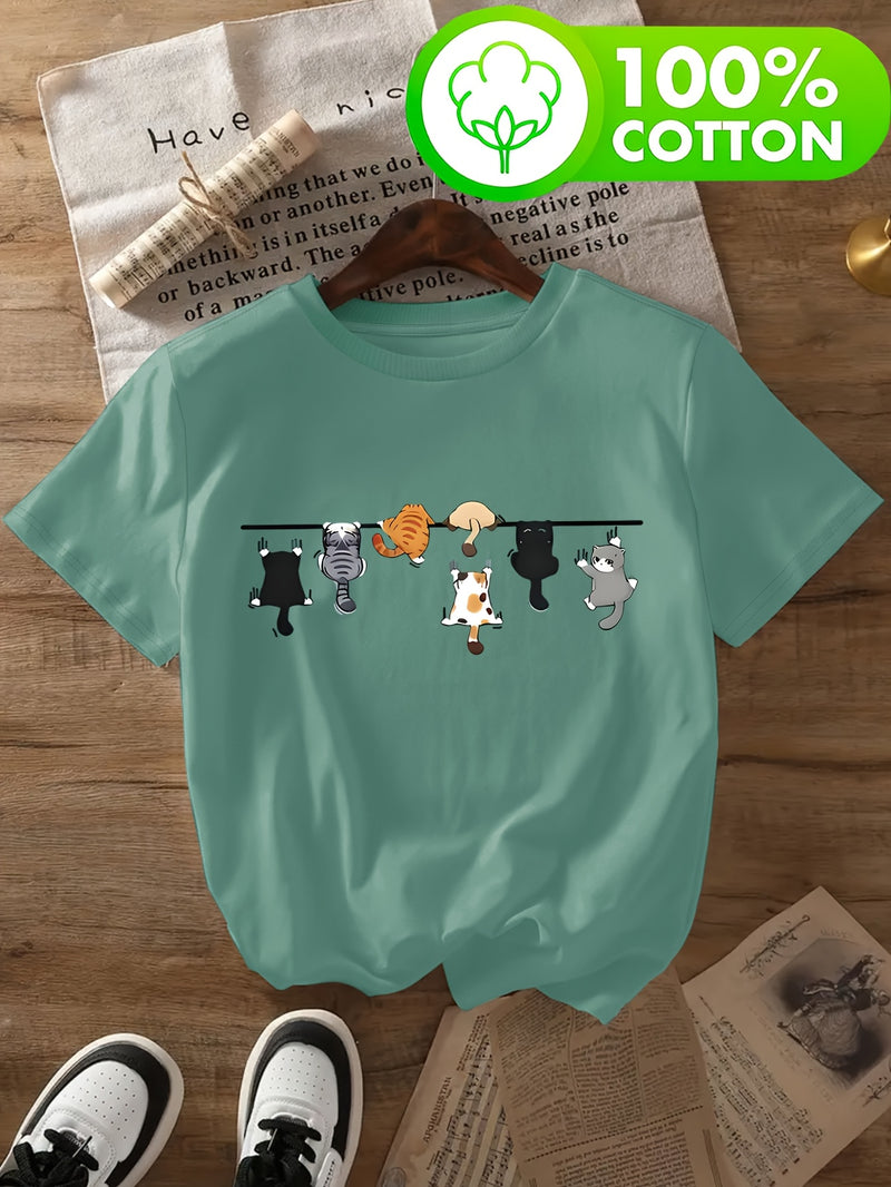 Women's T-Shirt with Cat Print for Spring/Summer.