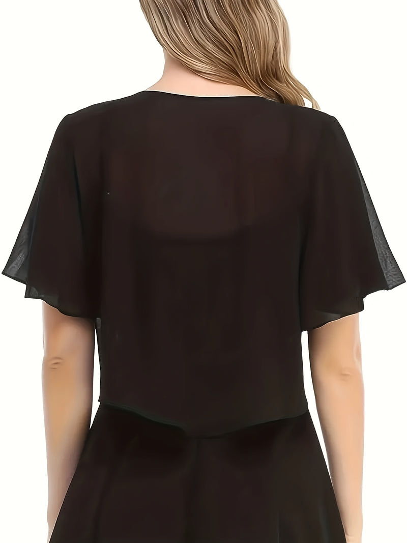 Women's Solid Color Short Sleeve Shirt Cardigan.