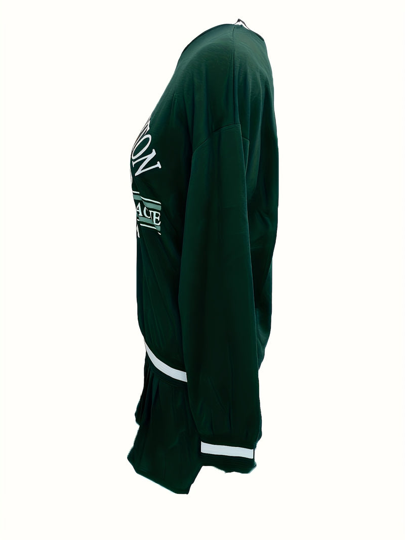 Women’s Printed Sweatshirt and Pleated Skirt Two-Piece Set.