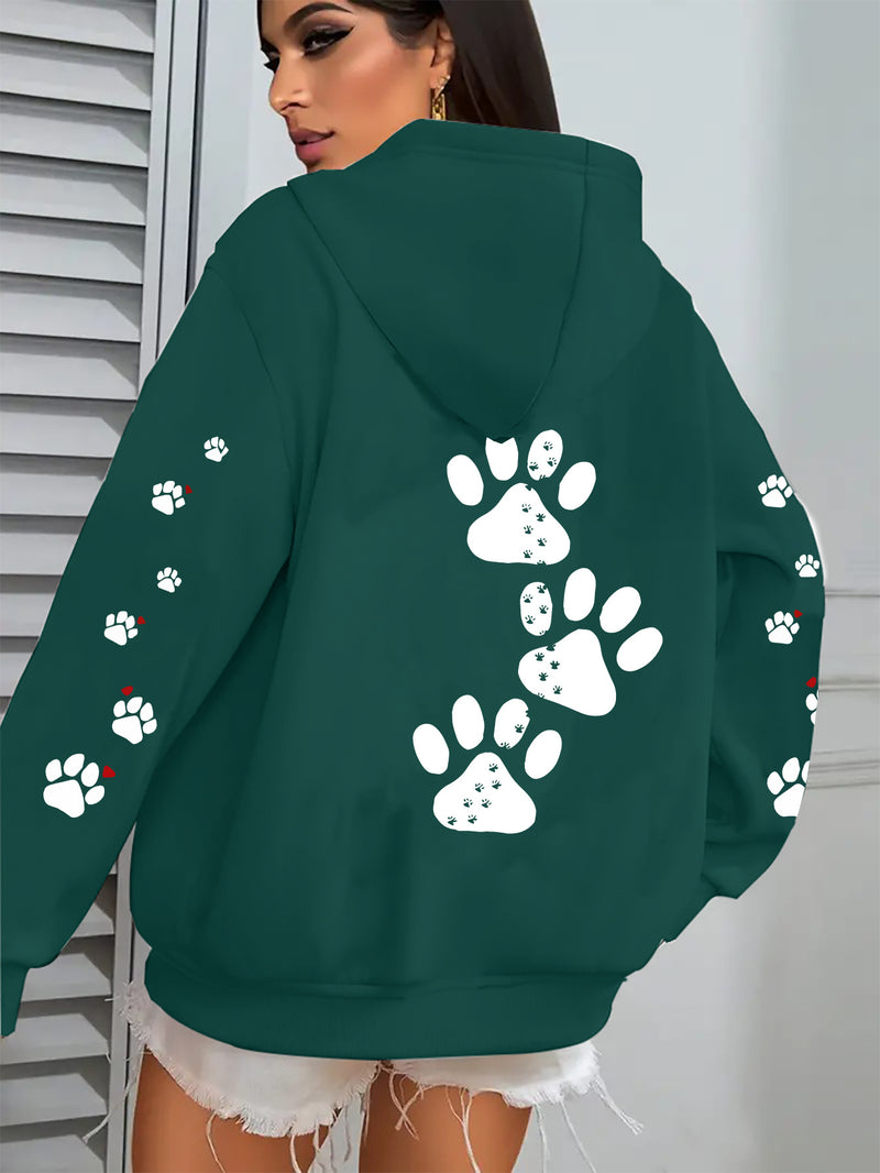 Women's Casual Hoodie with Dog Paw Print Back Design.