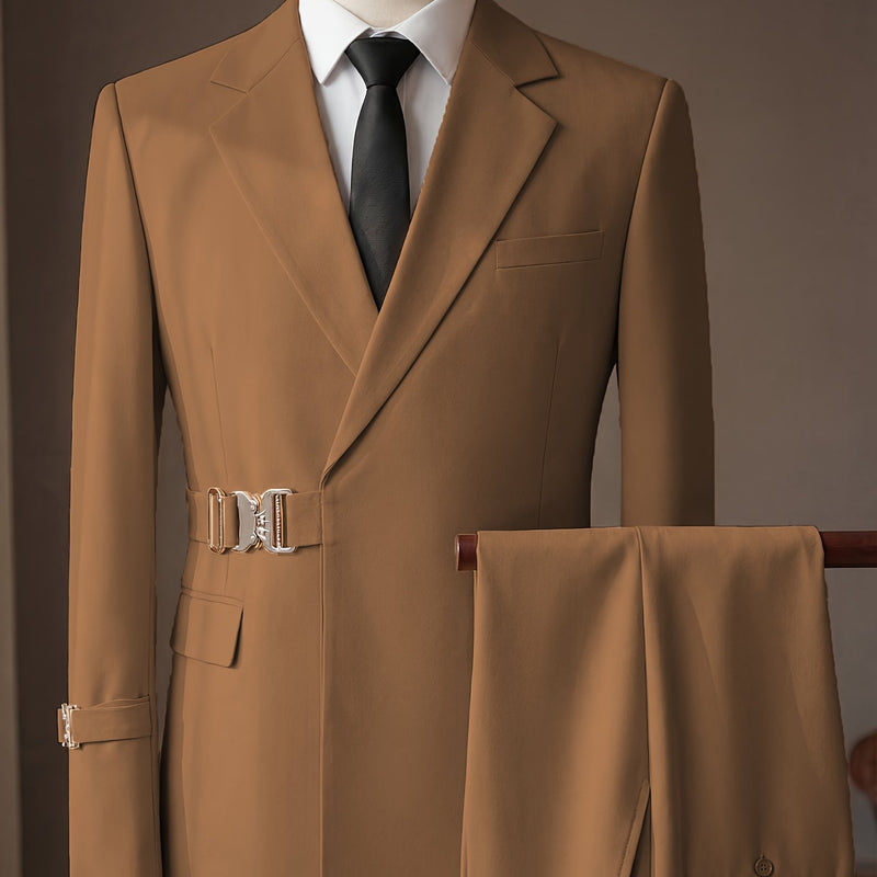Men's 2pcs Suit Slim Fit Solid Jacket and Pants Set.