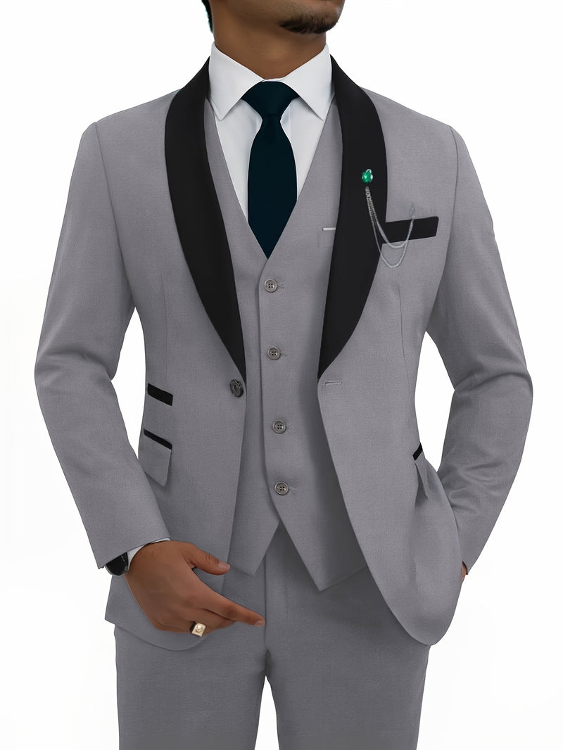 A Men'S Three-Piece Suit, Including a Blazer, Vest, And Trousers, High-Quality.