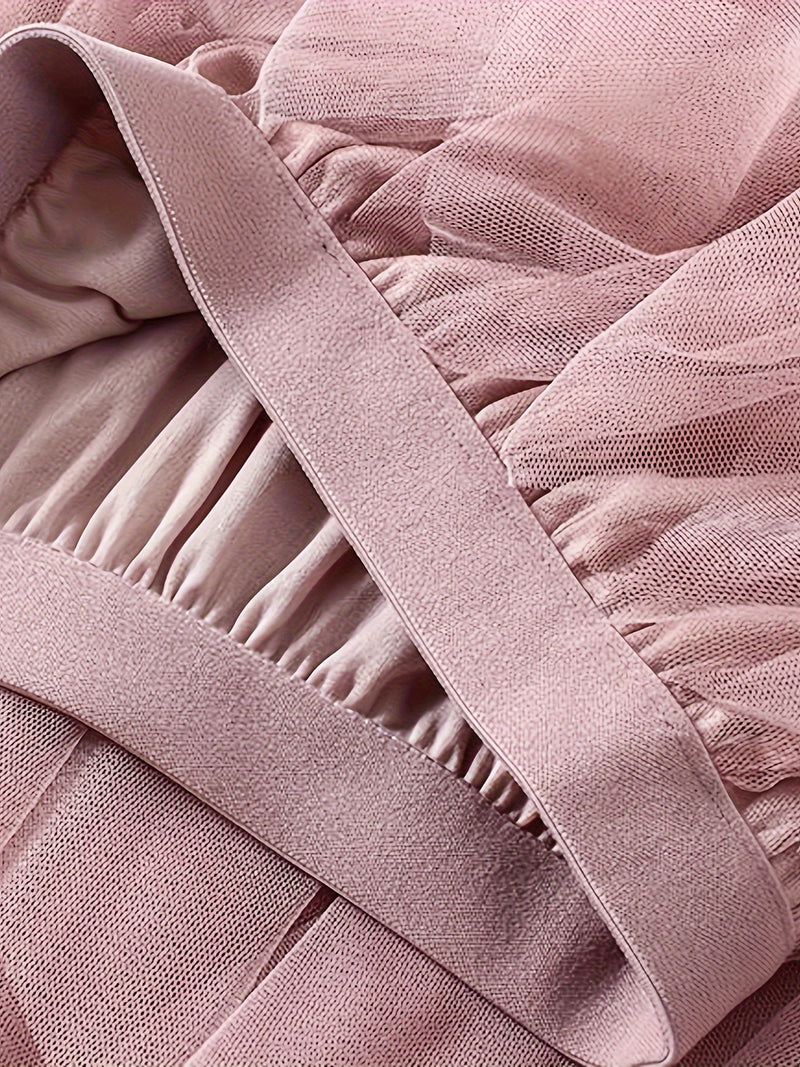 Chic Elegance, Elegant High-Waist A-Line Tulle Skirt for Women.