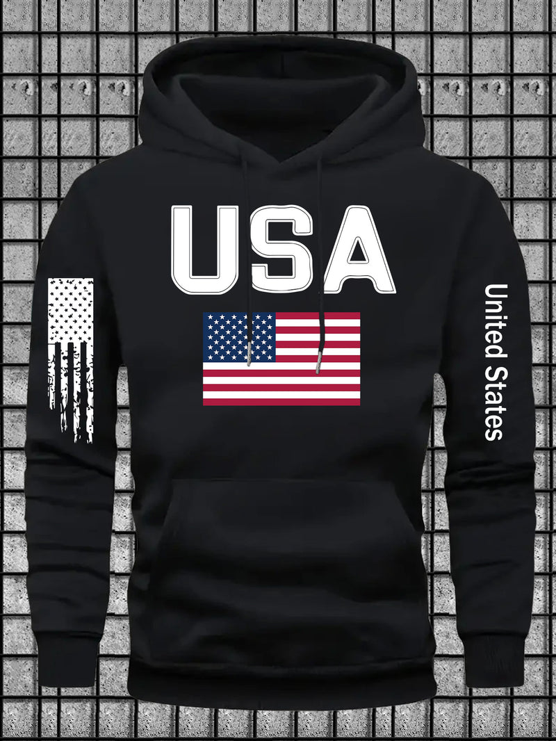 Men's Casual Versatile Stylish Hoodie with USA Letter Print.