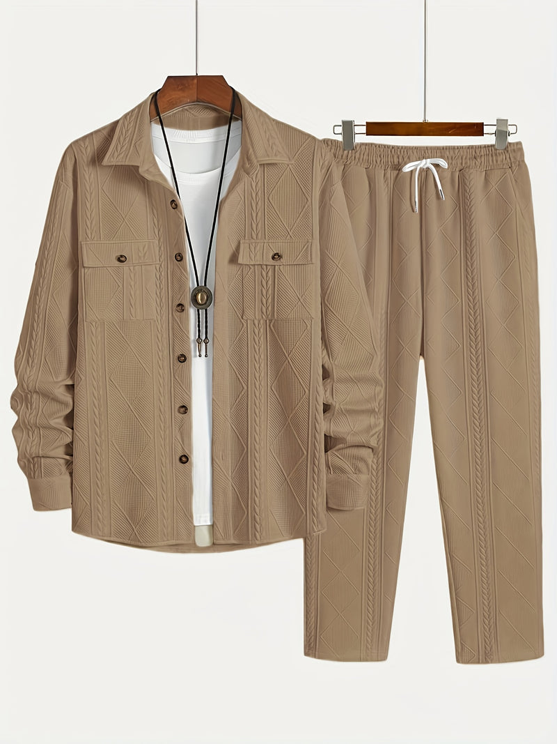 European Style Men's Casual Sport Short Sleeve Long Pants Set.