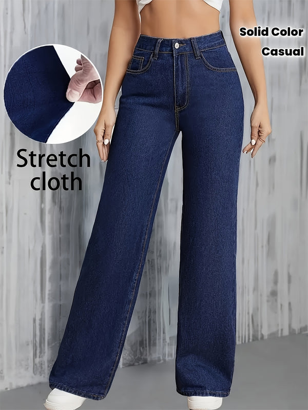 Women's Stretch Straight-Leg Solid Color Denim Pants.