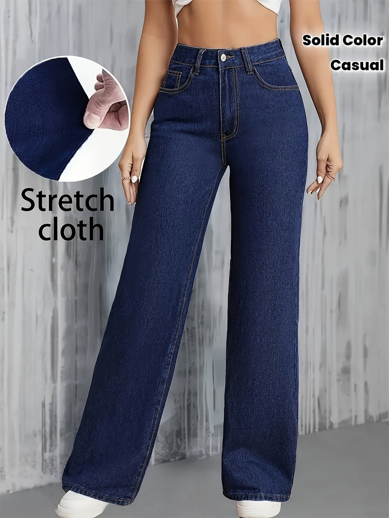 Women's Stretch Straight-Leg Solid Color Denim Pants.