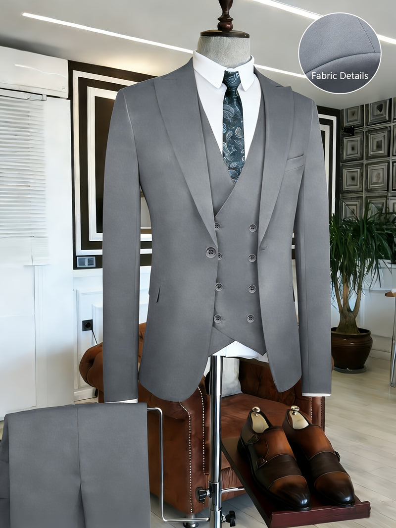 3pcs Men's Classic Solid Color Suit Set.