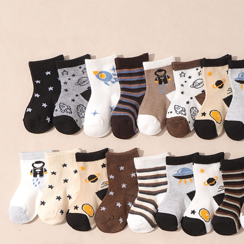 10 Pairs of Solid Color Baby Socks with Star And Stripe for Everyday Wear.